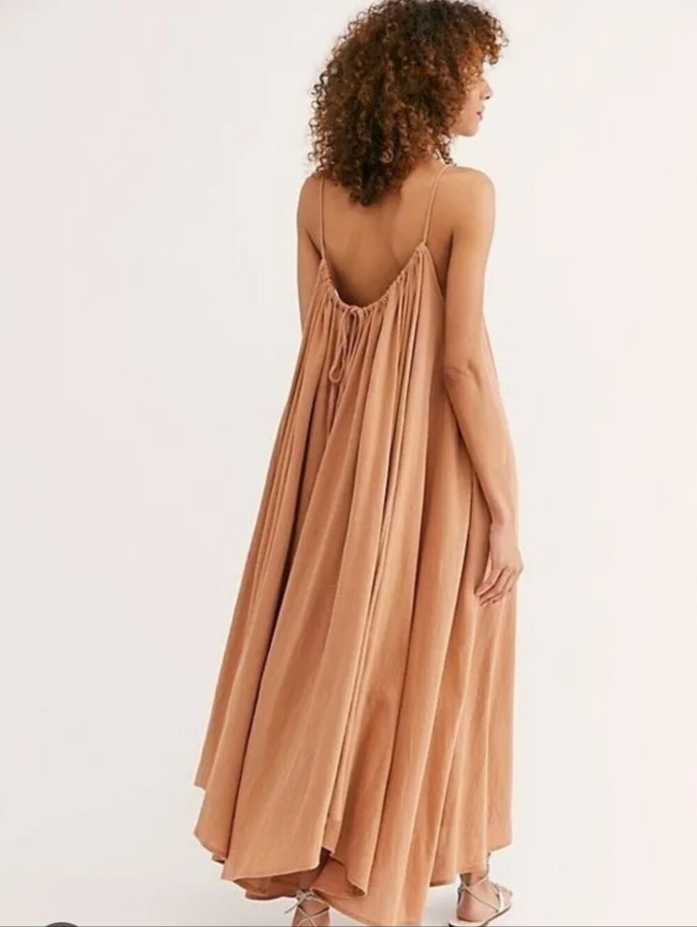 Free People Relaxed Spaghetti-Strap Flow Maxi Dress in Camel Tan